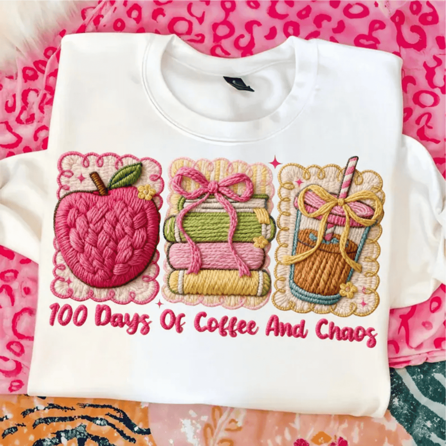 RTS 100 DAYS OF COFFEE AND CHAOS TEACHER SCHOOL YARN FAUX DTF DIRECT TO FILM transfers ADULT 9X12 - Do it yourself Transfers
