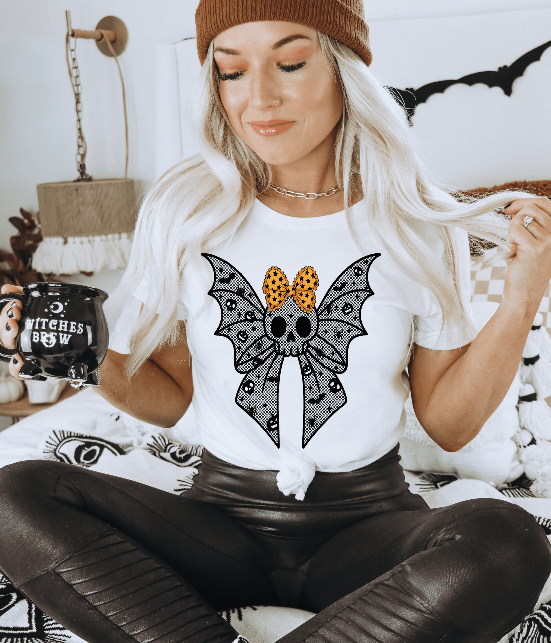 RTS HALLLOWEEN BAT LACE ORANGE BOW SCREEN PRINT transfer ADULT 10X12 - Do it yourself Transfers