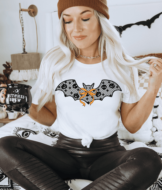 RTS HALLOWEEN BAT ORANGE BOW SCREEN PRINT transfer ADULT 6X12 - Do it yourself Transfers