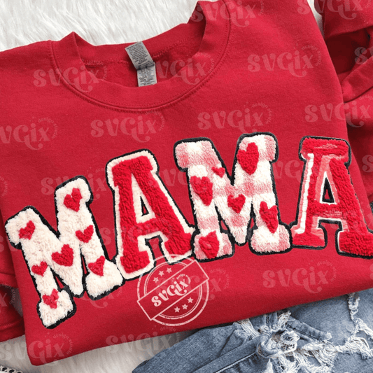 RTS MAMA VALENTINE HEARTS YARN FAUX DTF DIRECT TO FILM transfers ADULT 9X12 - Do it yourself Transfers