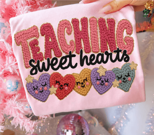 RTS TEACHING SWEET HEARTS YARN FAUX DTF DIRECT TO FILM transfers ADULT 9X12 - Do it yourself Transfers