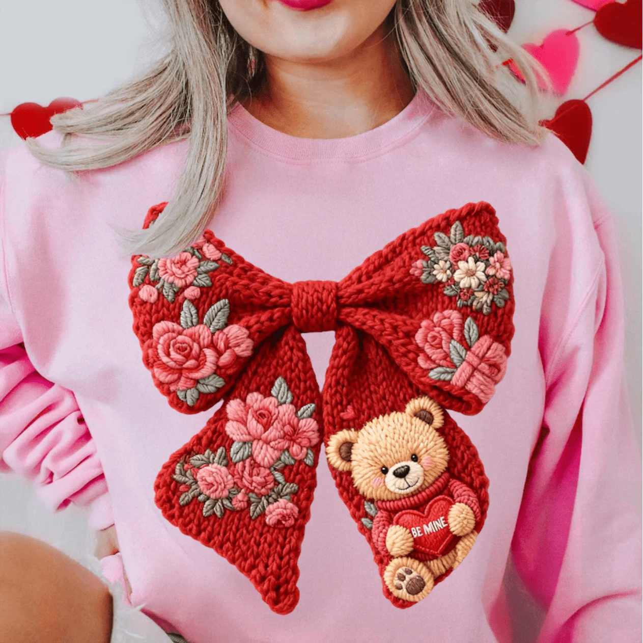 RTS VALENTINE BOW BEAR FAUX DTF DIRECT TO FILM transfers ADULT 10X12 - Do it yourself Transfers