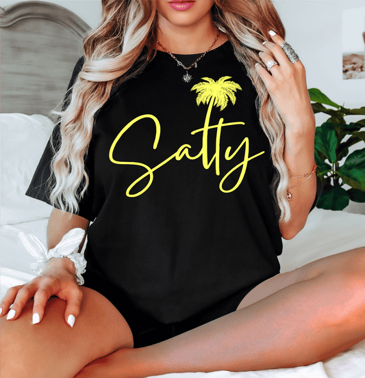 SALTY palm tree SINGLE COLOR NEON YELLOW size ADULT DTF TRANSFERPRINT TO ORDER - Do it yourself Transfers